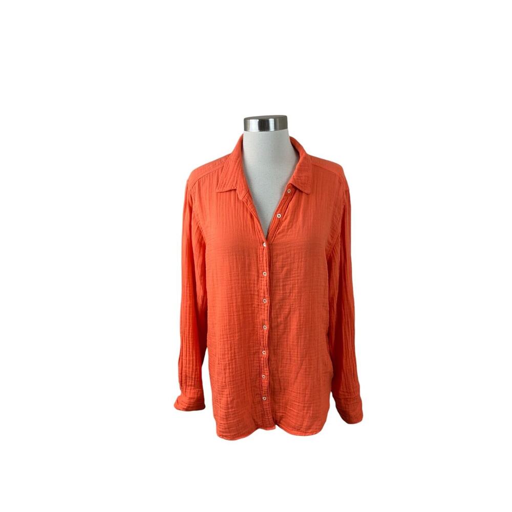 XiRENA Scout Orange Button-Front Gauze Shirt size M, EUC
